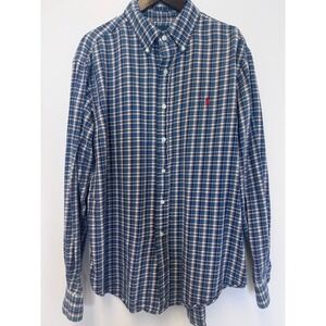 Ralph Lauren Mens Classic Fit Plaid Button Down Shirt Navy Blue Red Large L